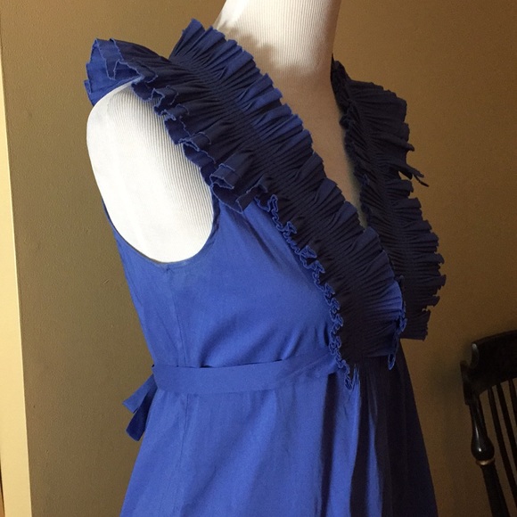 BCBG MAX AZRIA size XS Ruffle Cornflower Tunic Length Tie-Back Fit Romantic NEW - Picture 2 of 8